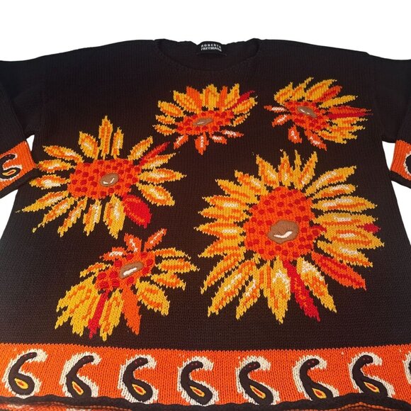 Roberta Freymann Sunflower Knit Oversized Sweater Women Autumn Vintage Tunic - Picture 4 of 16